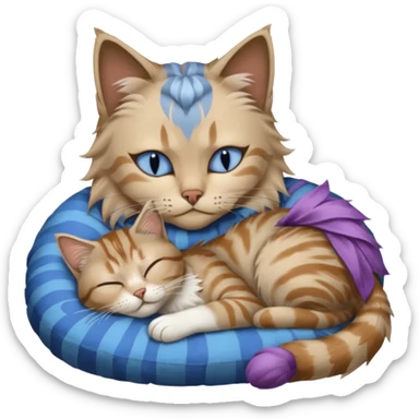 femme cheveux courts coupe crete chatains dort chat sibérien neva masquerade blue tabby point sticker