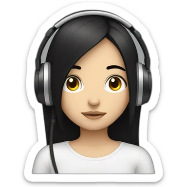 a depressive girl with headphones and straight black hair sticker