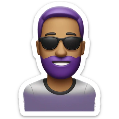 A guy wearing sunglasses with a eggplant in his mouth sticker