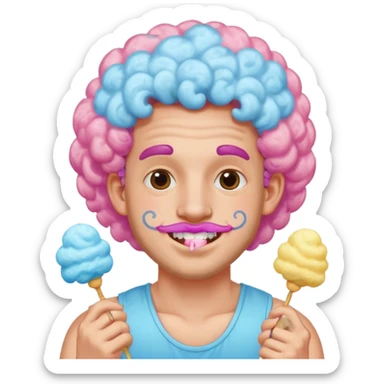 very cheerful colorful puffy curly haired man made out of cotton candy with braces and tattoos and just face  sticker
