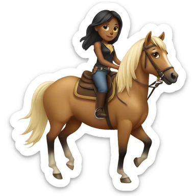 Tan girl with blond and black hair riding horse sticker