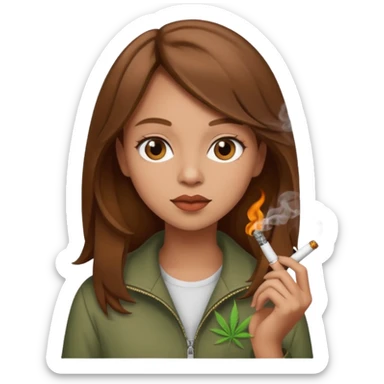 Brown hair girl smoking marijuana sticker