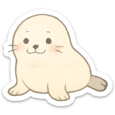 baby seal outline, soft pastel Japanese hand-drawn style, full object, with a gentle smile sticker