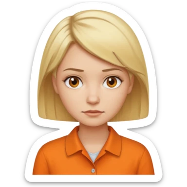 short blonde hair not smiling woman in orange collared shirt sticker