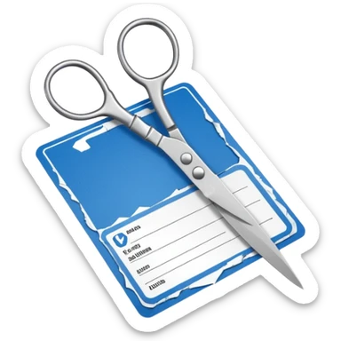 Scissors cutting military ID card in the middle front view sticker