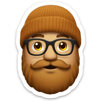 Chubby, black beanie, glasses, brown beard, smoking sticker