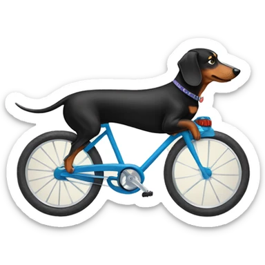 Dachshund riding on a bike with a husky sticker