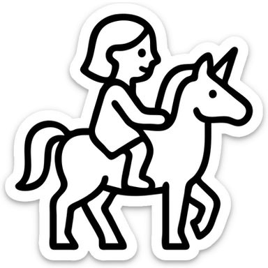 icon of a girl riding a unicorn, simple, clear lines, suitable for an icon sticker
