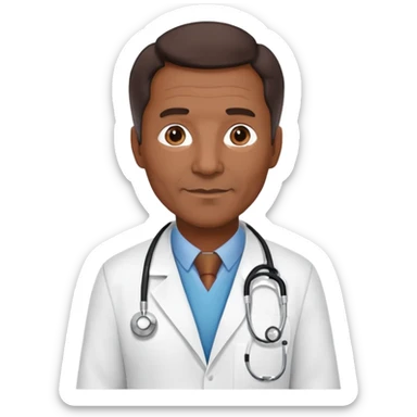 mature 60 year old male doctor with stethoscope, dark brown hair, medium-dark skin tone, cinnamon skin tone, professional sticker