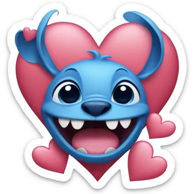 Stitch surrounded by hearts  sticker