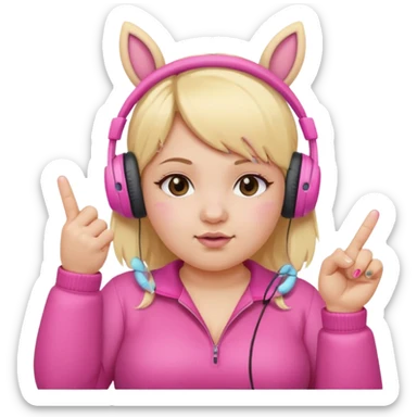 Create blonde chibby girl showing middle.finger. and she has pink headphones with ears sticker