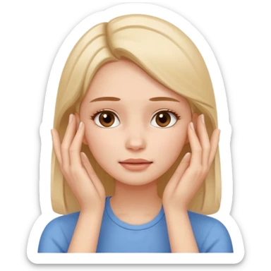 Simple emoji of a woman touching her face with both hands, hands pressing on cheeks and jaw, clear facial exercise with hands, easy to understand, simple icon, no beauty, no makeup, no medical elements
 sticker