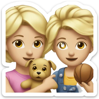 blonde women playing with blonde child with toys sticker