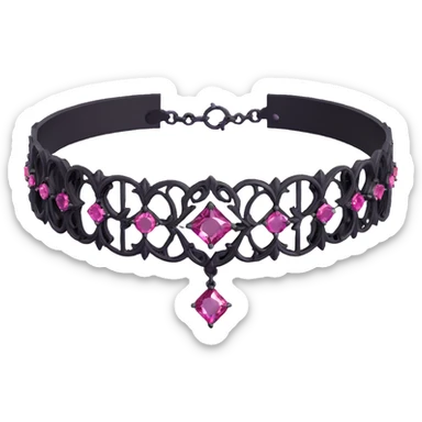 realistic 3D gothic choker with black and pink gemstones, minimal and elegant sticker
