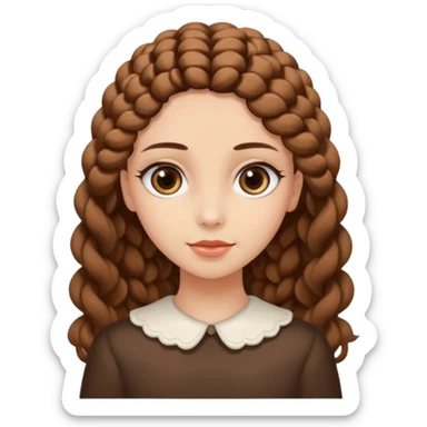 creami una ragazza con riccioli in fondo sulle punte, capelli marroni scuri e lunghi, occhi con ciglia non corte marroni sticker