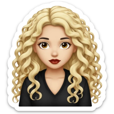 split dye leftside blonde rightside black long curly hair, pretty pale Latina bratz baddie sticker