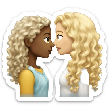 two girls kissing, one lightskin with curls and the other white with dirty blonde hair sticker
