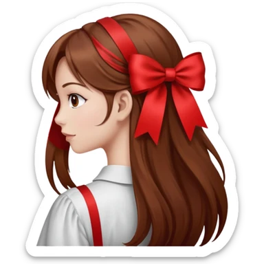 girl back view with red ribbon in hair sticker