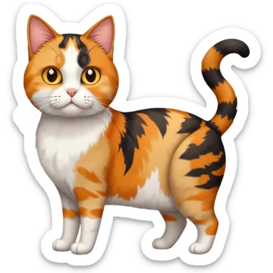 full body colourful calico tabby cat with skinny head and fat body with an anxious face sticker