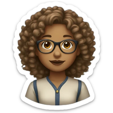 Light brown skin girl with curly hair and glasses sticker