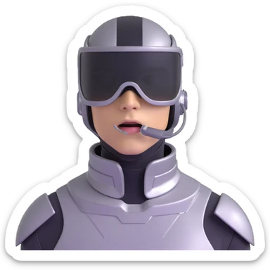 cyber y2k guy with metallic clothing, futuristic visor, and duct tape over his mouth sticker