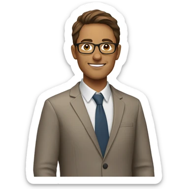 Teacher with brown hair and glasses and white sticker