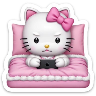 hello kitty tucked into bed on her phone sticker