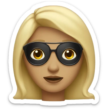 woman with blonde hair, sunglasses that block her eyesand a crown sticker