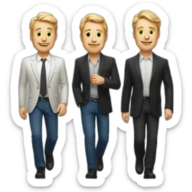 3 sharp white guys walking side by side at the casino sticker
