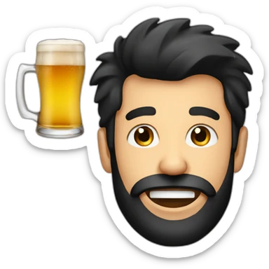 Man black hair and beard winking am eye with a pint of beer sticker