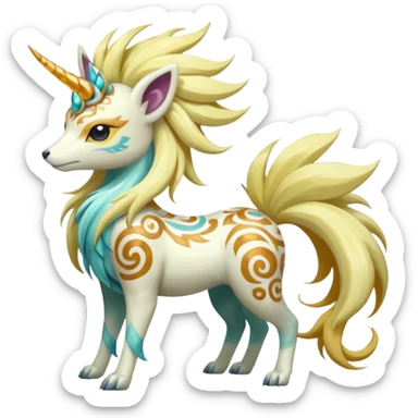 Tropical Tiny Marked Patterned Tribal Shiny Albino Painted Oriental Asian Patterned Tropical Exotic Toxic Suicune-Meloetta-Solgaleo-Rapidash-Arcanine-Absol-fusion-hybrid-creature (full body) sticker