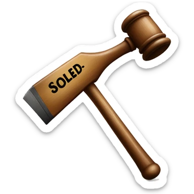 Auction hammer landing with the sentence "Sold to the highest bidder!" sticker