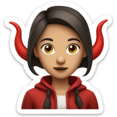 brunette girl with devil horns sticker