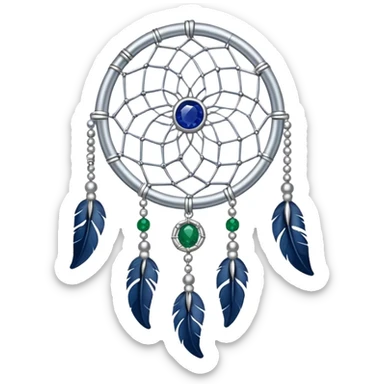 Silver Dreamcatcher with sapphire-stones and emerald-stones sticker
