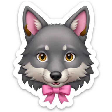 Pleading Face cute dark grey wolf with a pink ribbon io his ear sticker