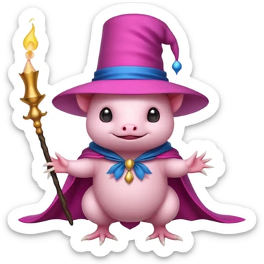 white axolotl with magician hat sticker