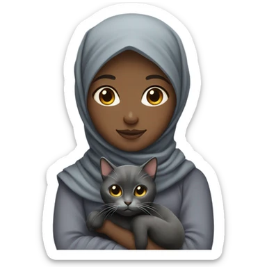 black hijabi hold a grey cat sticker