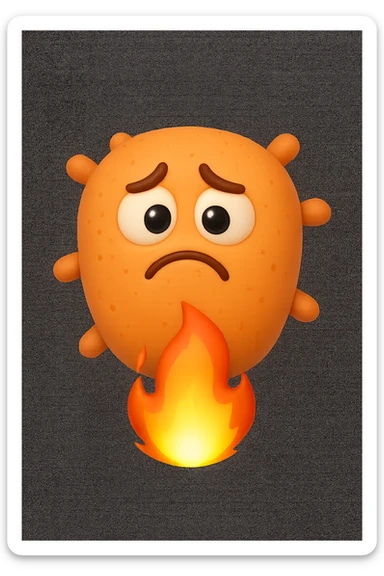 EMOJI STILE IPHONE 3D DI BATTERI INTESTINALI 3D CON ESPRESSIONE TRISTE  IN VOLTO MENTRE SOTTO DI LORO BRUCIA UNA FIAMMA, FAGLI ANCHE LA PARTE BIANCA DEGLI OCCHI, NON SOLO LA PUPILLA sticker