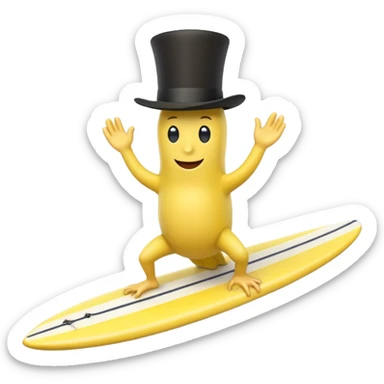 Banana wear a top hat on a surfboard  sticker