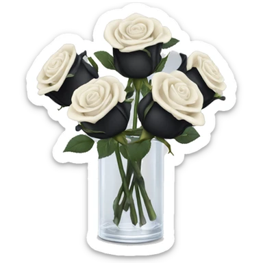 Black and ivory roses in transparent vase sticker