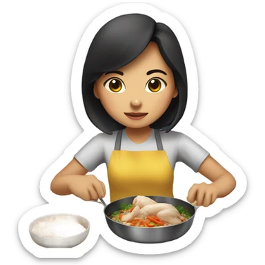 Thai girl cooking chicken sticker