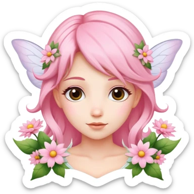 A light pink hair fairy with flowers sticker