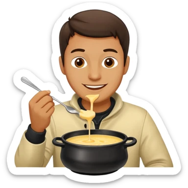 man almost eating cheese fondue sticker