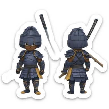 a Kendoka dressed in his bogu armor and with a raised shinai sticker