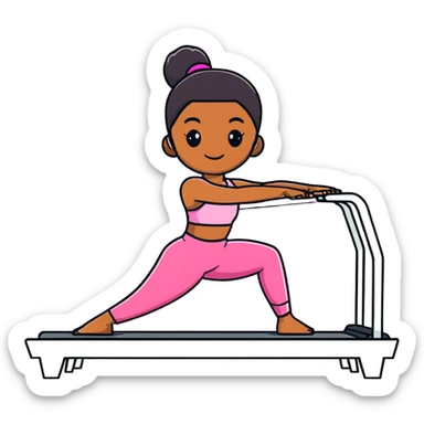 Brown girl in pink outfit on pink reformer pilates sticker