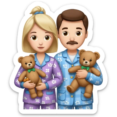 ma and pa kettle wearing pajamas and holding teddy bears sticker