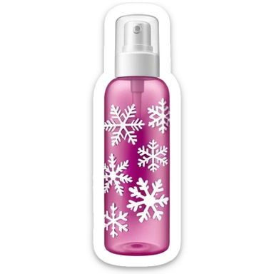 cynderical shaped pink body mist bottle with white snowflakes sticker