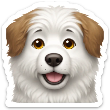 white fluffy dog with with brown around one eye and on ears sticker