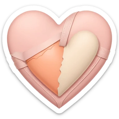 A minimalist pastel illustration of a heart with a small bandage, inspired by the ❤️‍🩹 emoji. Soft pastel colors — dusty pink, blush, baby peach, and cream tones. Gentle lighting, smooth gradients, and a calm, soothing aesthetic. Flat vector style on a light neutral background. sticker