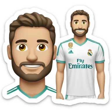 Hombre europeo moreno con camiseta del real madrid sticker